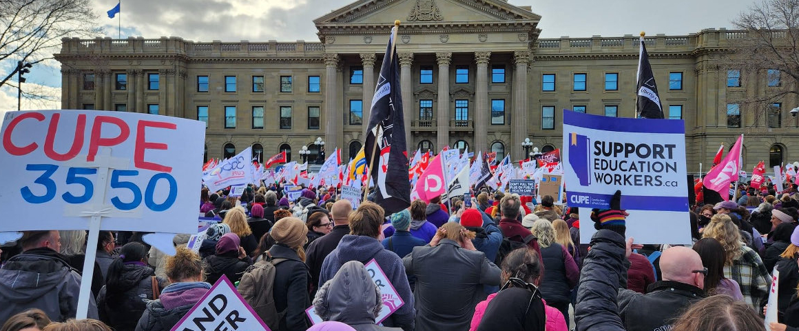 Thousands rally for public schools during one-day strike by Edmonton education workers